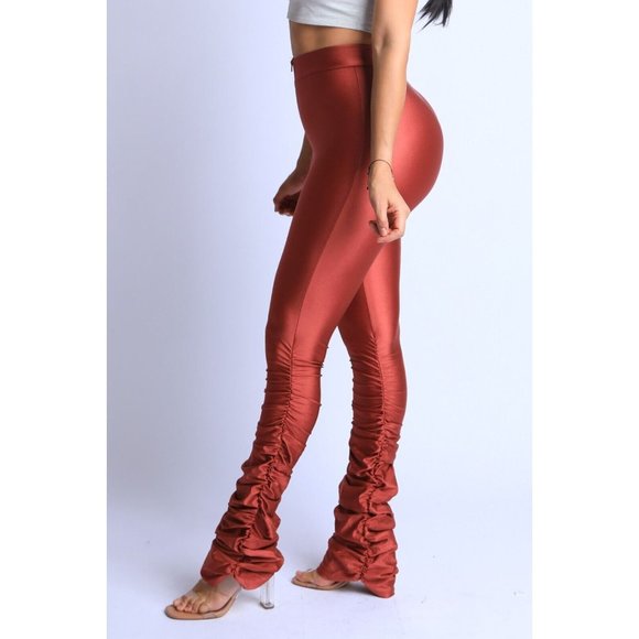 Women's Ruched Hem Zipper Front Nylon Spandex Classy Leggings Pants S M L - Picture 8 of 8